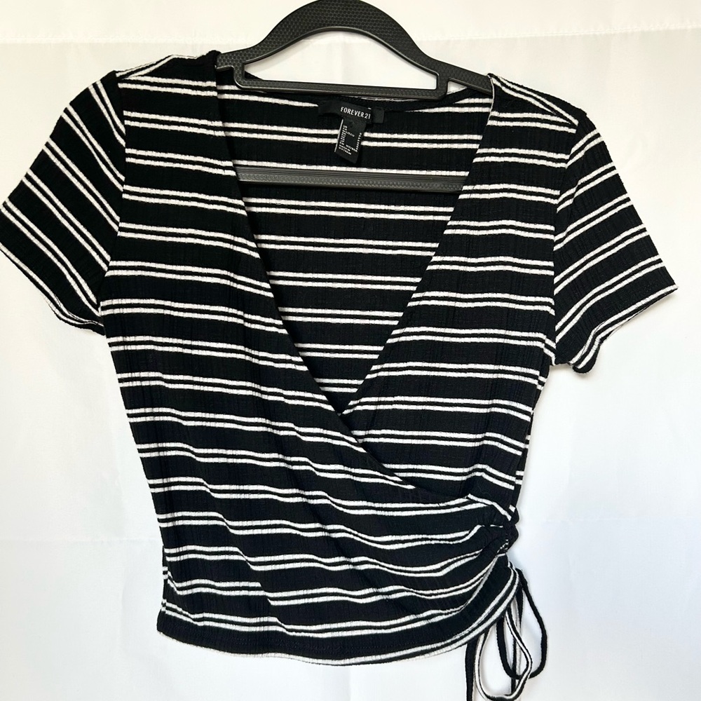 Forever 21 Monochrome Striped Wrap Blouse